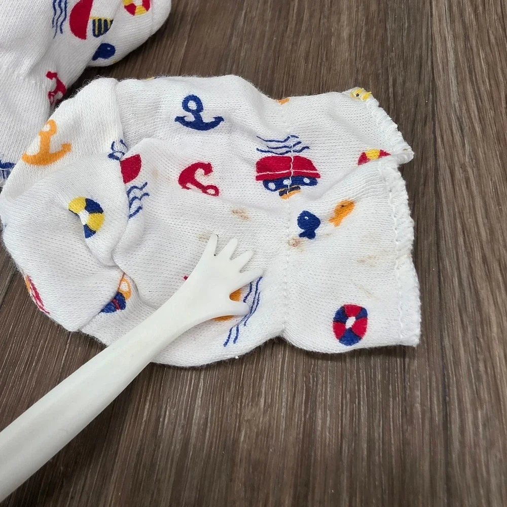 Vtg Baby Boy Sock & Mitten Lot 5 Pairs Dinosaur Nautical Airplane Knit Booties